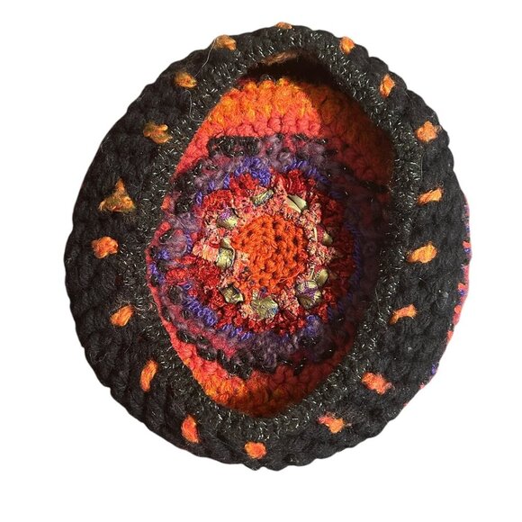 Handmade Vtg Wool Beret Colorful Hat Winter Toque‎ Pink Bohemian Boho Multicolor - Picture 6 of 10